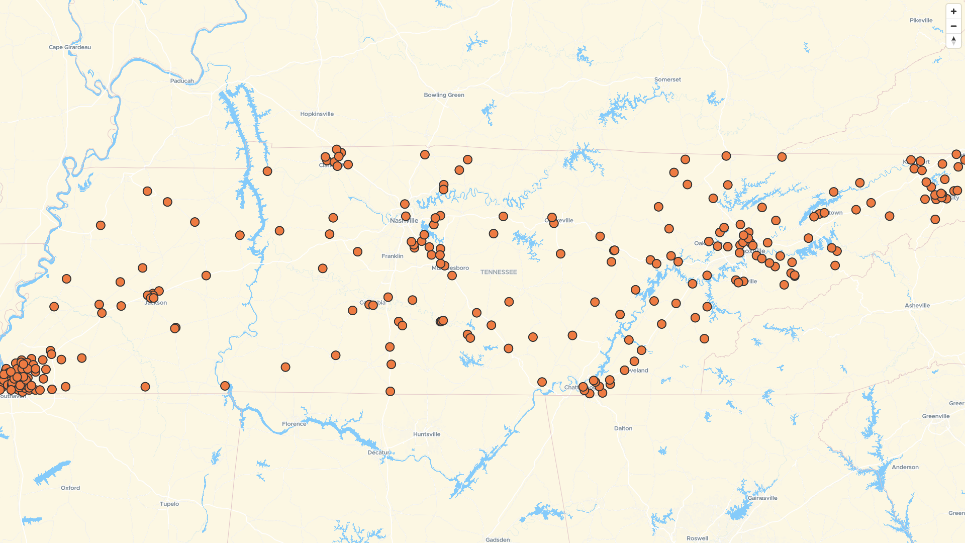 Map of Exxon locations in Tennessee, US | Mapstack