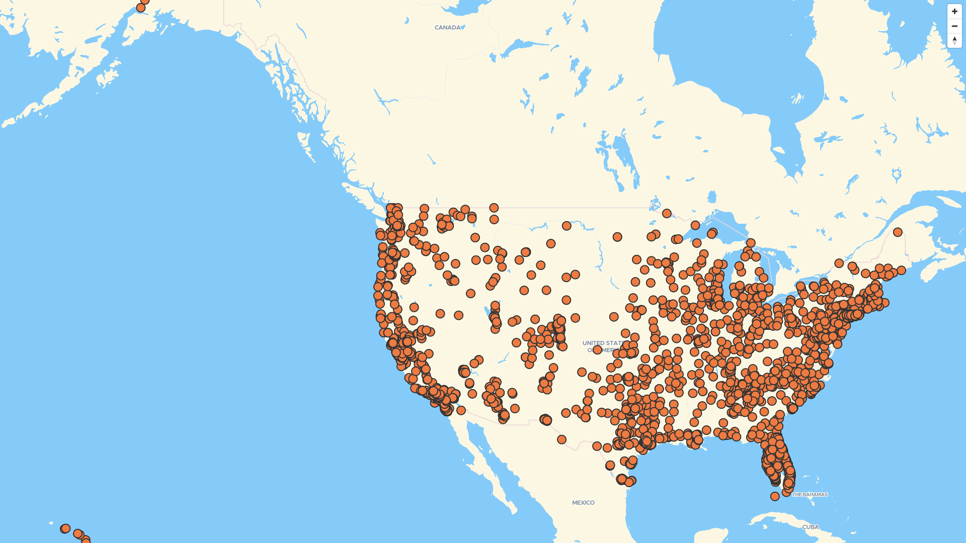 Map of UPS Authorized Shipping Outlet locations, US | Mapstack