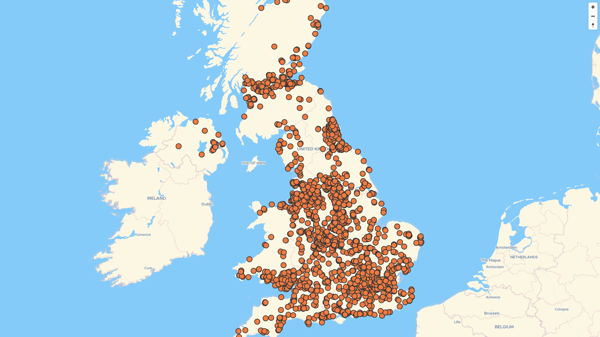 Map of Greggs locations, UK | Mapstack