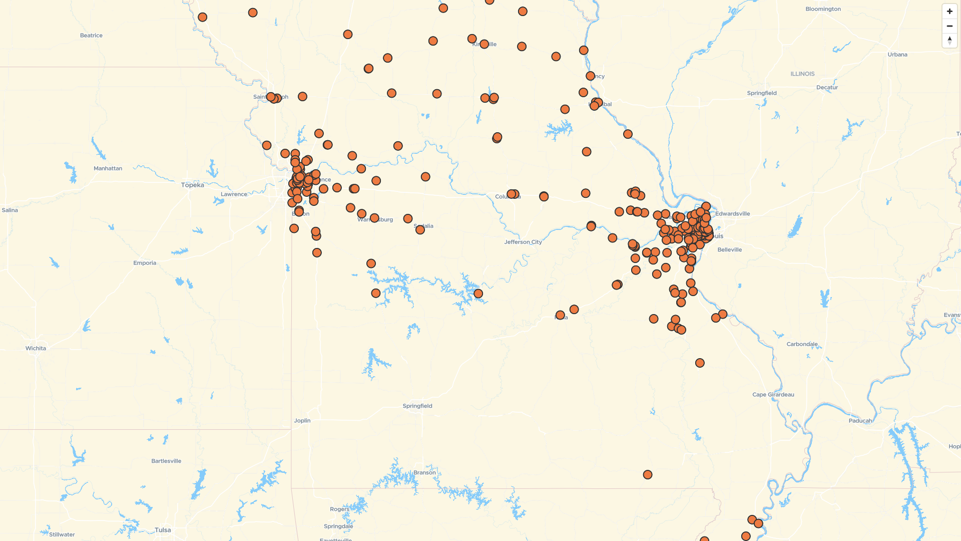 Map of Bp locations in Missouri, US | Mapstack - All For One