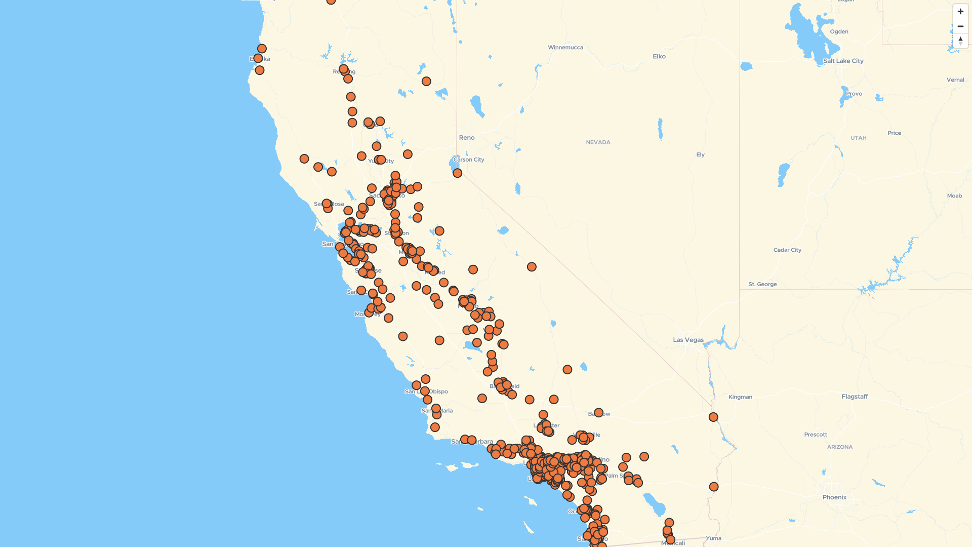 Map of AutoZone locations in California, US | Mapstack