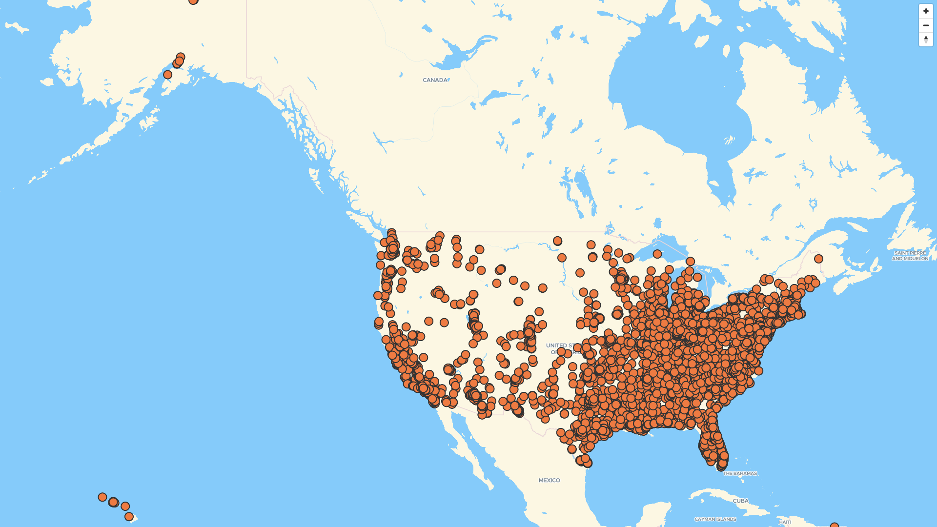 Map of AutoZone locations, US | Mapstack