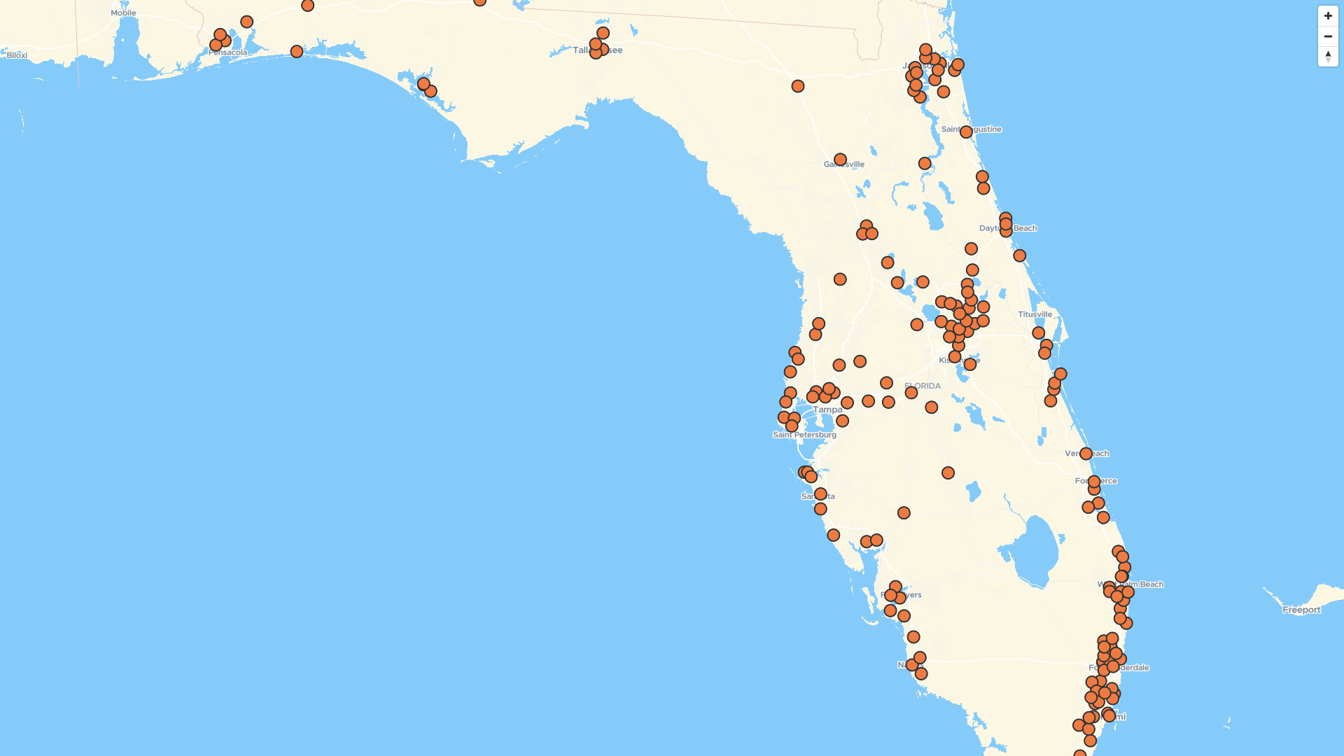 Map of Planet Fitness locations in Florida, US | Mapstack