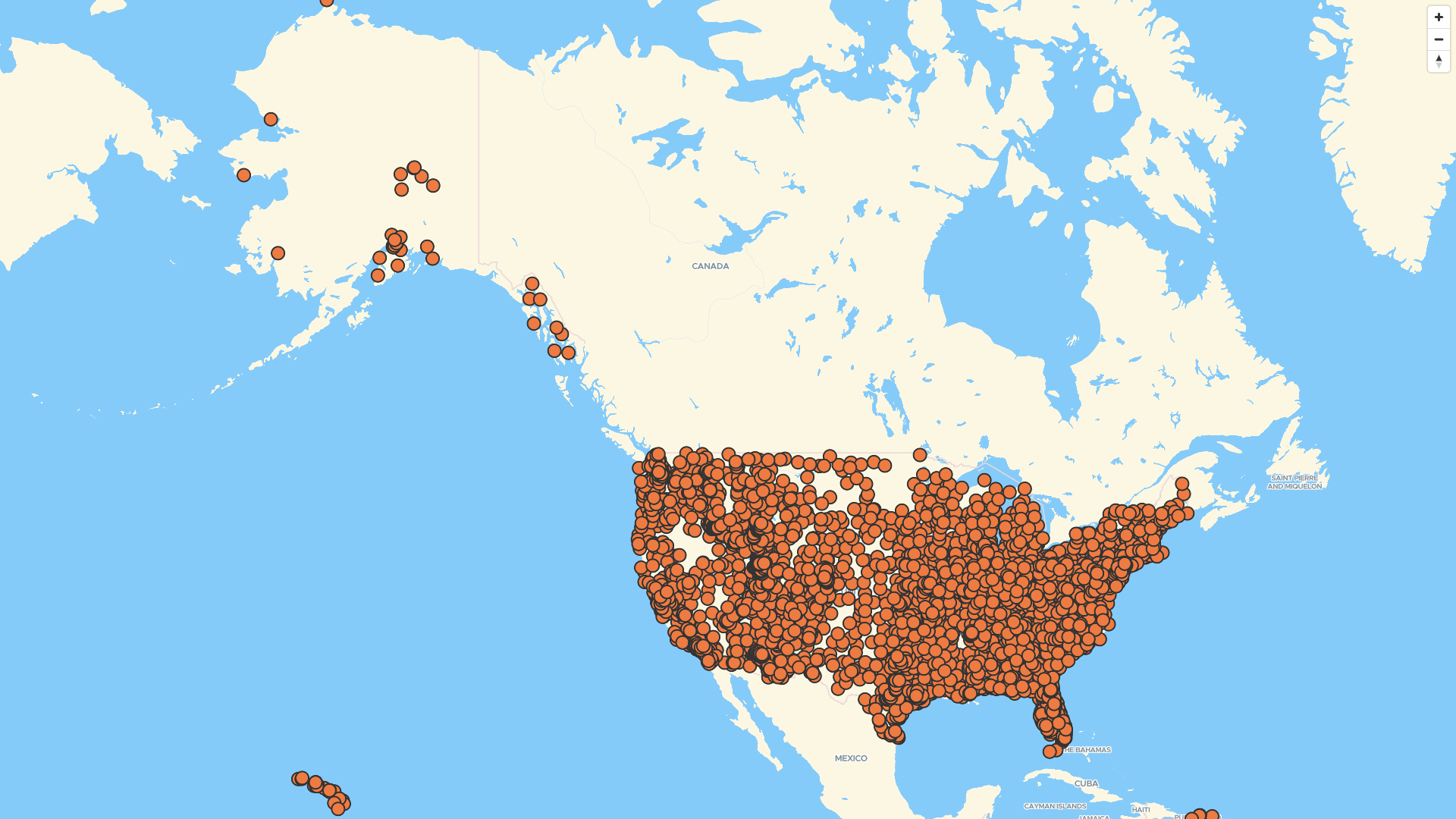 Map of The Church Of Jesus Christ Of Latter-Day Saints locations, US