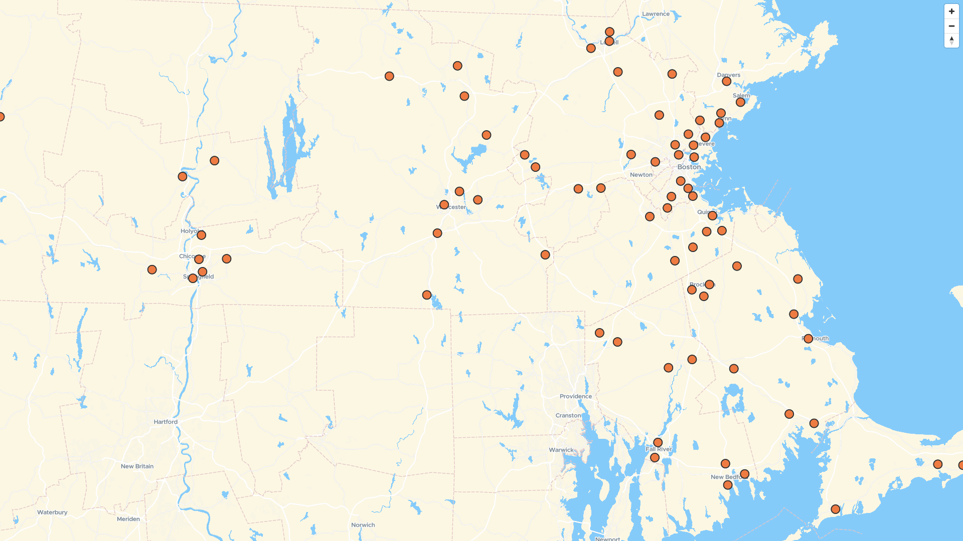 Map of AutoZone locations in Massachusetts, US | Mapstack