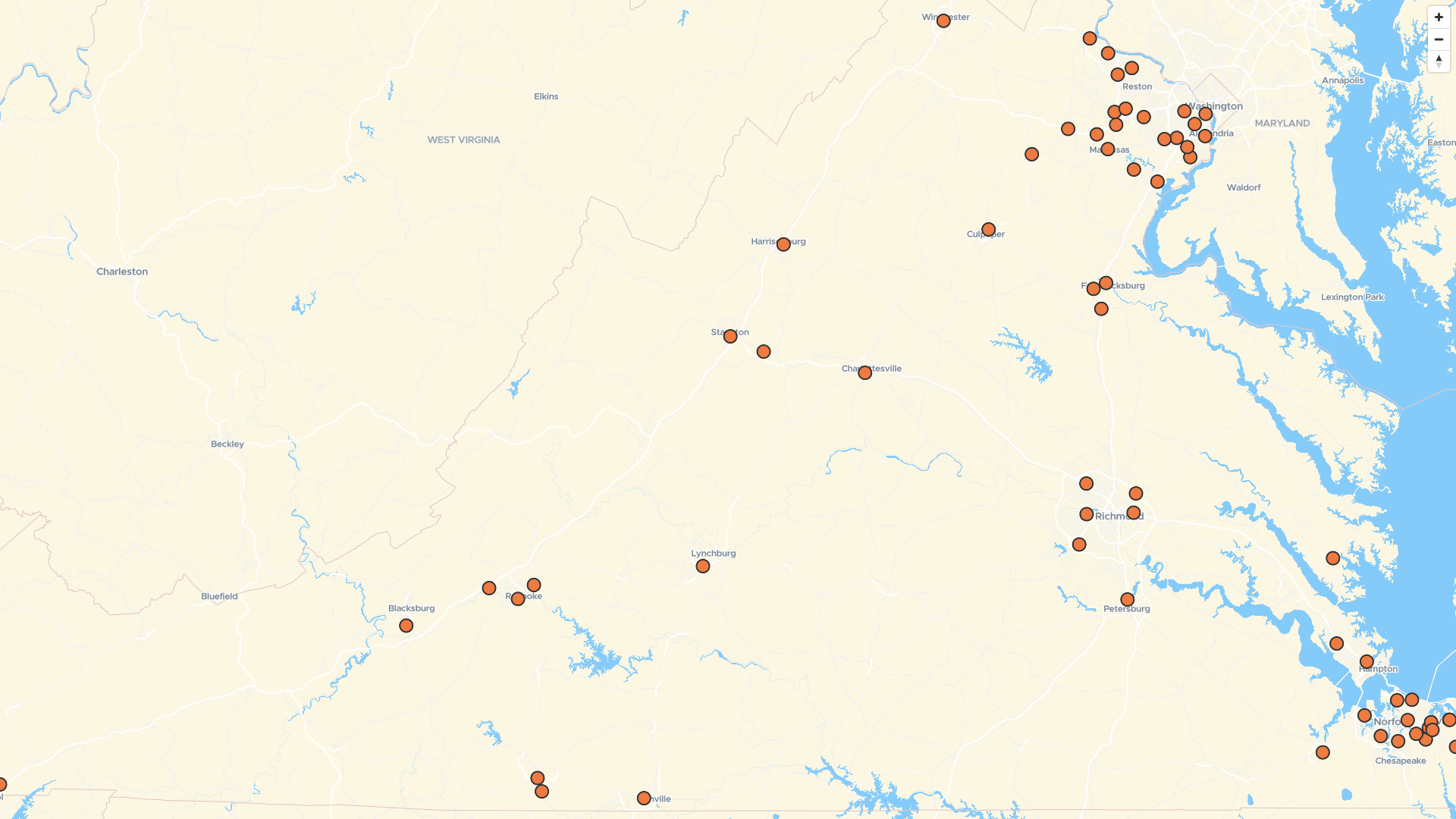 Map of Planet Fitness locations in Virginia, US | Mapstack